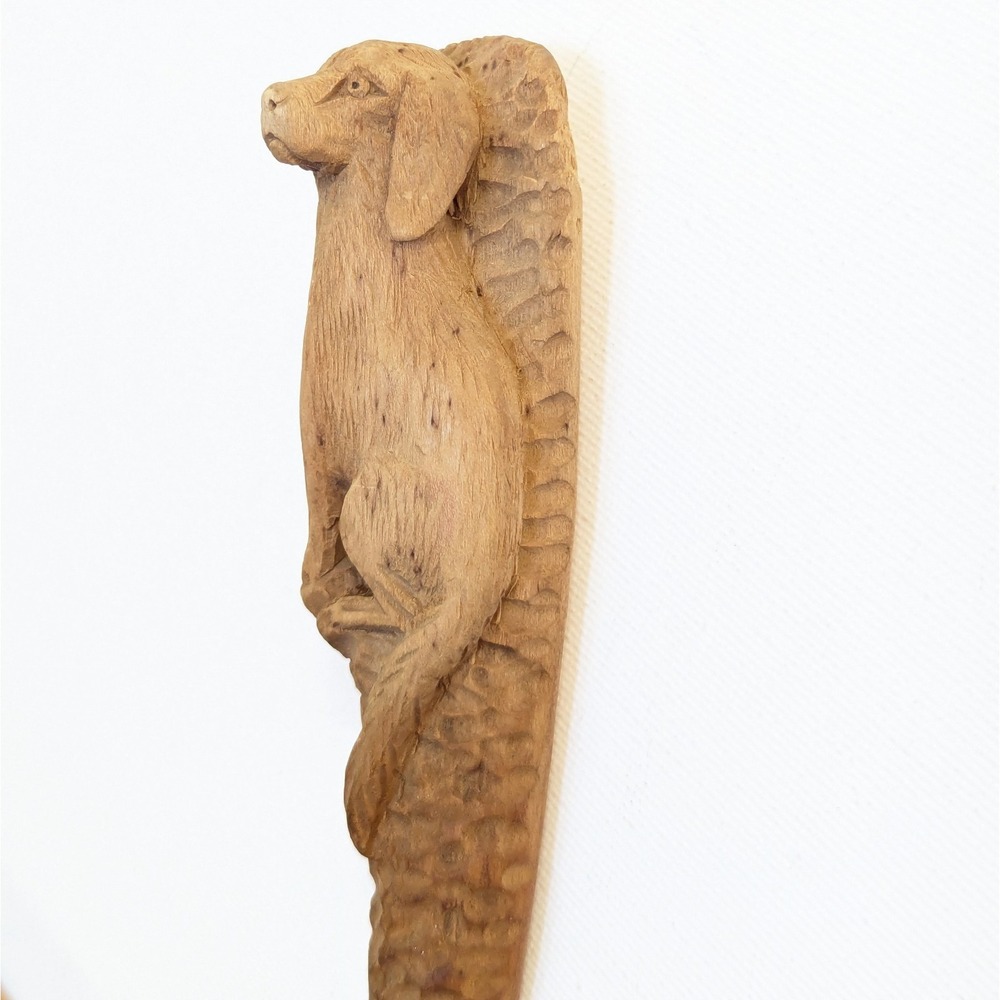 Vtg Carved Wood Spoon Hunting Dog Spaniel Folk Art Lodge Cabin Rustic Decor - Picture 5 of 16